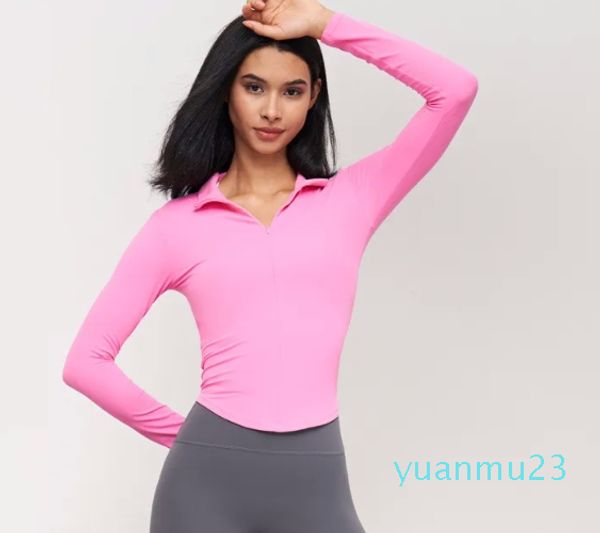 Mulheres sexy camisa apertada magro suporte pescoço camiseta zip-up feminino manga longa com decote em v camisa de fundo