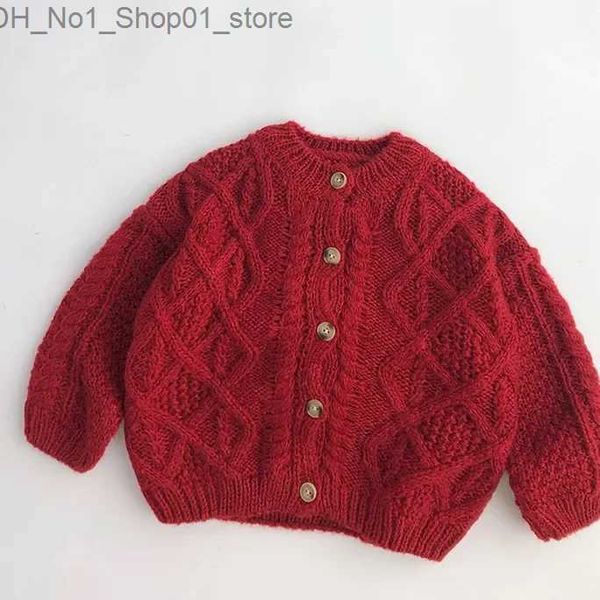 Cardigan Bambino Autunno Ragazze Maglione lavorato a maglia Neonati maschi Natale Cardigan rosso Capispalla Bambini Top Vestiti Bambini Addensare Maglieria Giacca Q231206