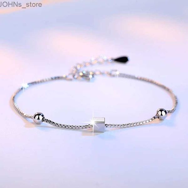 Kette Einfache 925 Sterling Plata Armbänder Quadrat Stern Perlen Box Chian Armbänder Armreifen Für Frauen Pulseira Edlen Schmuck Bijoux Femme R231206