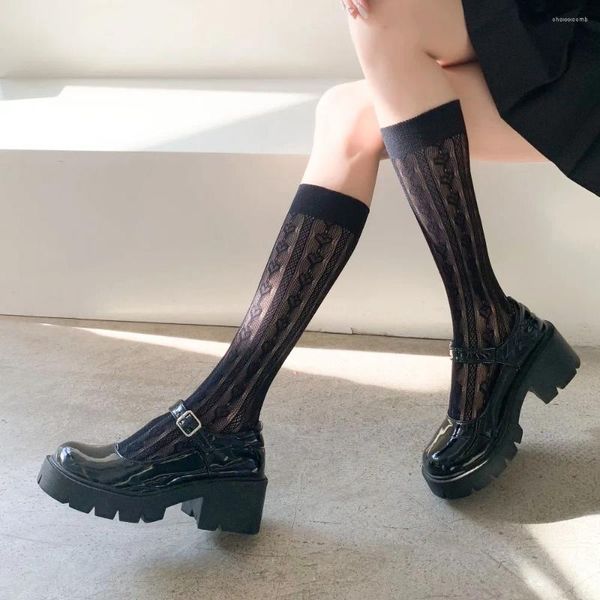 Meias femininas preto branco renda lolita sexy joelho para festa feminina cosplay kawaii longo tubo japonês meias ultra-finas