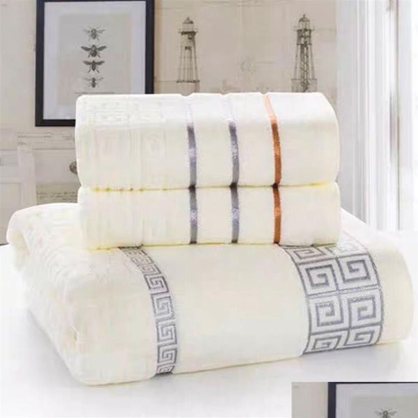 Toalha de alta qualidade 3 pcs conjunto de banho de algodão jogo de toalhas banho 1 pc marca 2 pcs rosto Towels252P Drop Delivery Home Garden Têxteis Dhmbo