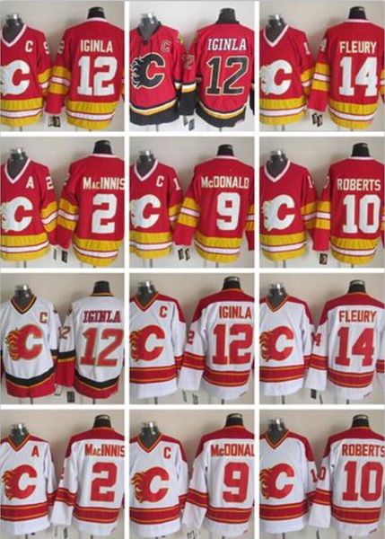 Männer 12 Jarome Iginla Trikot Calgary Flames 2 Al Innis 9 Lanny McDonald 10 Roberts Vintage CCM Ed Hockey Trikots 14 Fleury