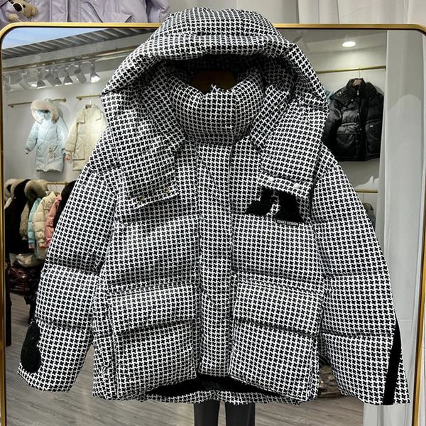 Coletes masculinos europa stationhoundstooth com capuz inchado casaco feminino inverno para baixo casacos quentes outerwear branco pato jaquetas feminino 231206