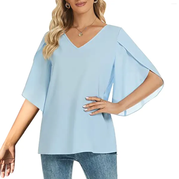 Blusas femininas soltas e confortáveis com decote em v manga comprida camisas de algodão para mulheres pacote de camiseta correndo bonito verão topo