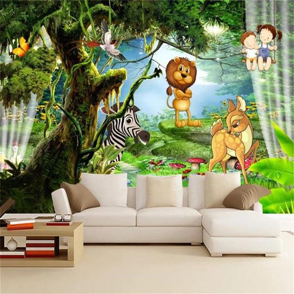 3d Schlafzimmer Tapete Fantasie Wald Ästhetische Cartoon Tier Kinderzimmer Hintergrund Wand Tapeten Wohnkultur Malerei M221R