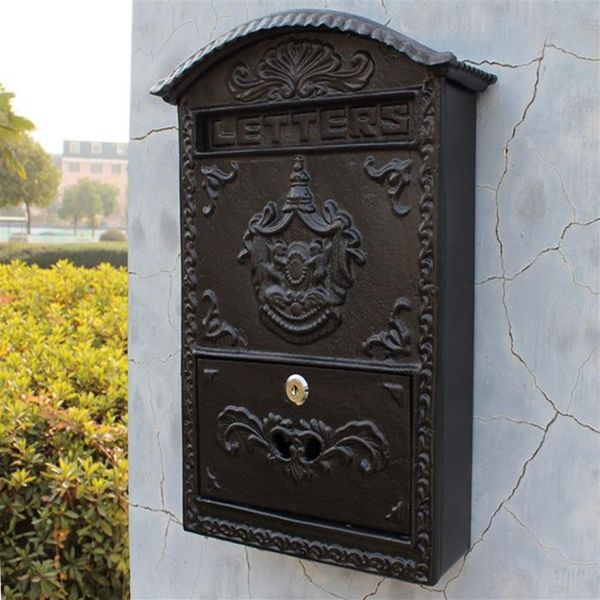 Caixa de correio de ferro de alumínio fundido decoração de jardim em relevo guarnição de metal post letras caixa quintal pátio gramado ao ar livre ornamentado wall331r