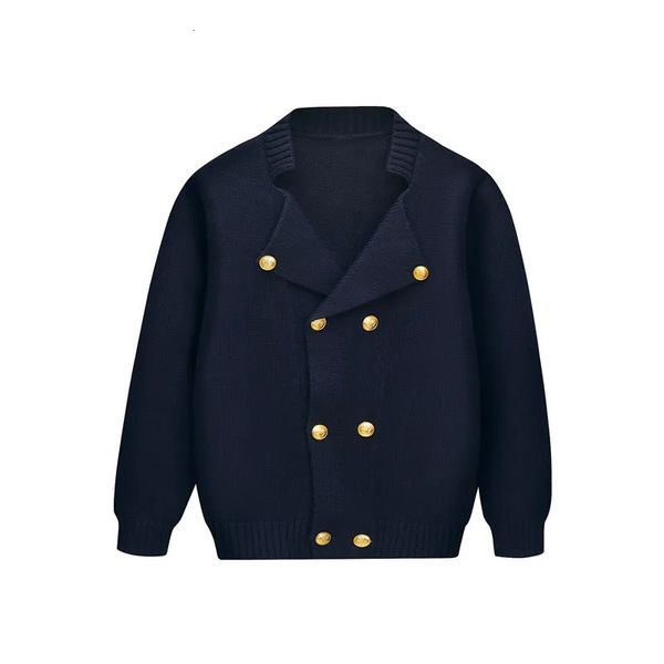 Cardigan Arrivo Cardigan lavorato a maglia per ragazzi Cappotti doppio petto stile Inghilterra Primavera Autunno Blu navy Maglione per ragazze uniformi per adolescenti 231206