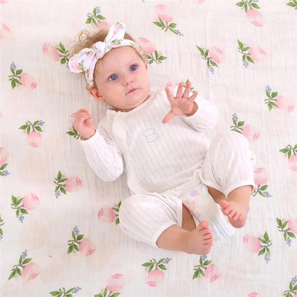 Decken 2023 Marke Geboren Kleinkind Säugling Baby Floral Swaddle Wrap Swaddling Decke mit Stirnband Weiche Warme Schlafsack