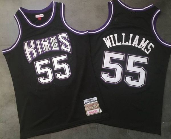 Authentisch genähte Retro-Basketballtrikots von Jason 55 Williams in Schwarz