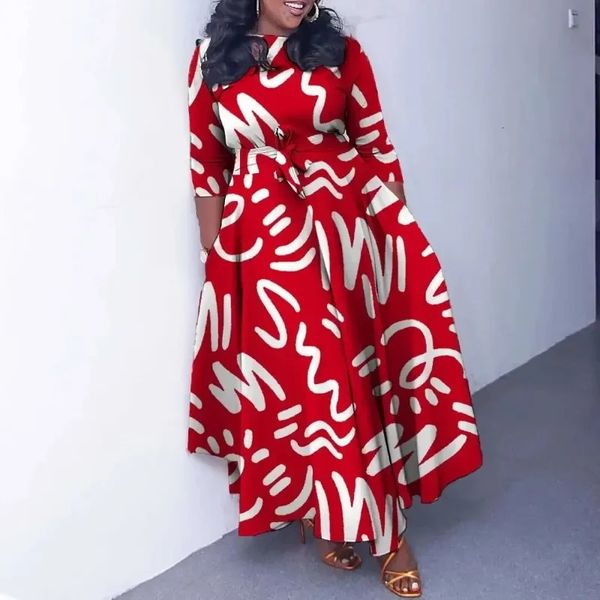 Plus Size Kleider S3XL Afrikanische Party für Frauen Dashiki Ankara Abendkleid Elegant 2024 Frühlingsmode 34 Ärmel Langes Maxikleid 231206