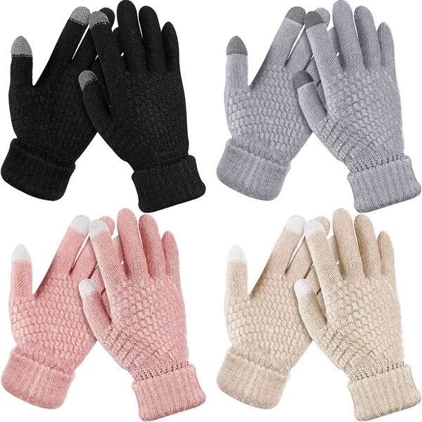 Fünf Finger Handschuhe Frauen Plüsch Verdicken Touchscreen Erwachsene Weiche Warme Fleece Gefüttert Stricken Weibliche Elastische Manschette Texting Unisex 231205