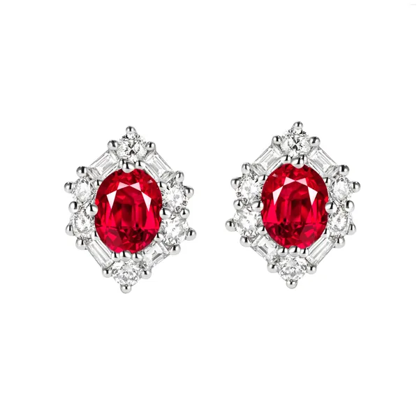 Brincos de parafuso prisioneiro au750 18k brinco de ouro elegante jóias design clássico pombo sangue natural rubi diamantes na moda personalizar