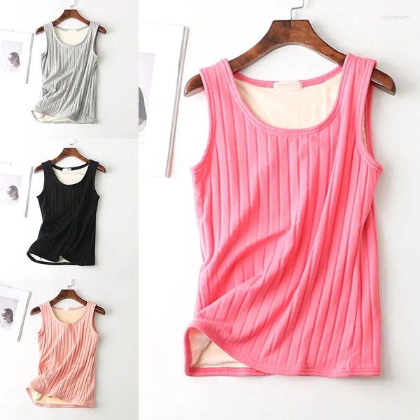 Damen Tanktops Plus Samt verdickte Weste Winter Thermounterwäsche ärmelloses Bodenshirt einfarbig Stretch Slim-Fit warme Tanktops