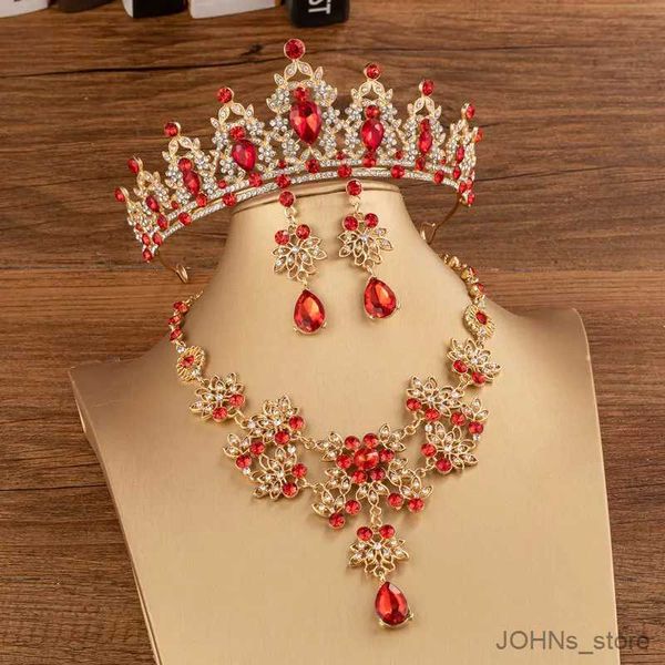 Set di gioielli da sposa DIEZI Diademi nuziali per le donne Matrimonio Principessa Regina Rosso Verde Blu Diademi di cristallo Collana Orecchini Set di gioielli R231206