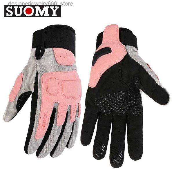 Fünf-Finger-Handschuhe SUOMY Sommer-Motorradhandschuhe Weiche atmungsaktive Moto-Motocross-Reithandschuhe Touchscreen-Motorrad-Outdoor-Handschuhe Braun Rosa Q231206