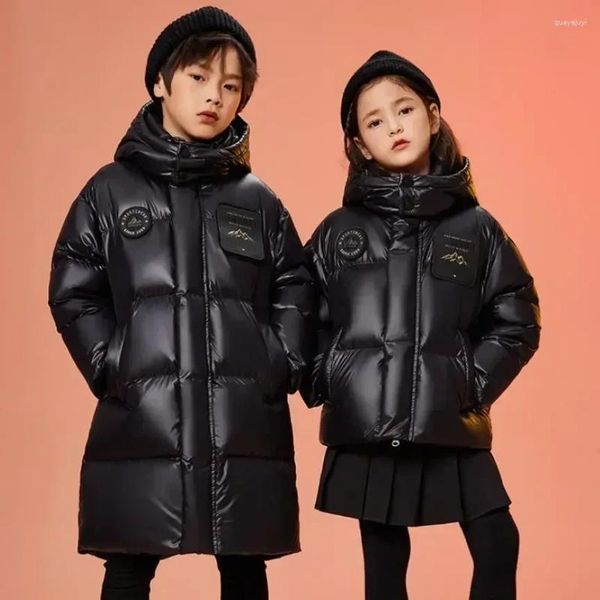 Casaco para baixo rússia inverno de alta qualidade jaqueta mais grossa crianças com capuz preto branco pato outerwear menina e meninos casacos-30 1215