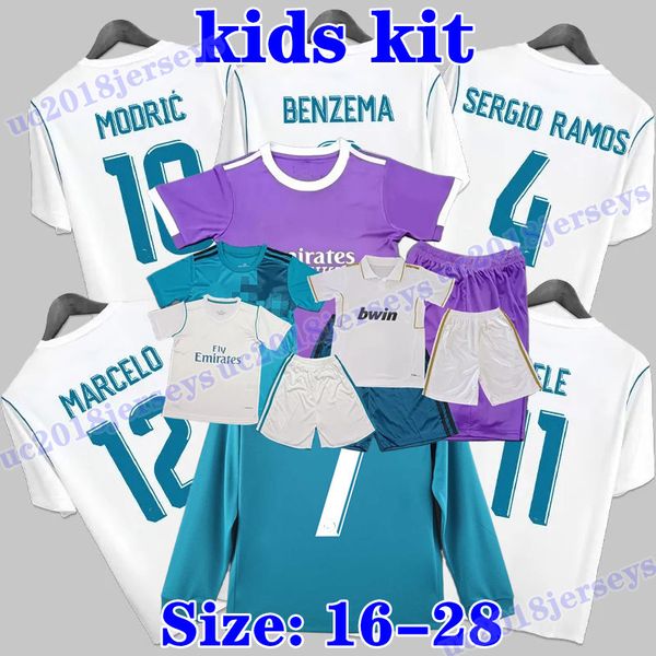 Çocuk Kiti Retro Classic Rea Kids Futbol Formaları 2011 12 16 17 18 Benzema Marcelo Isco Carval Bale Sergio Ramos Madrids Ronaldo Çocuk Boys