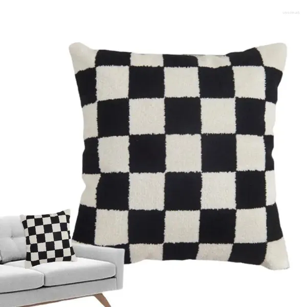 Copricuscino in bianco e nero, linea arte astratta, federa 18 x pollici Boho peluche quadrato decorativo