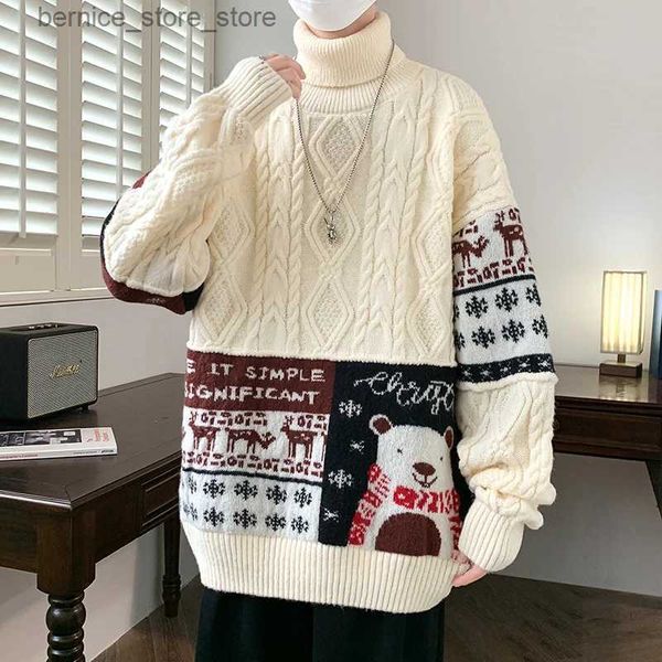 Herrenpullover Herrenpullover Herbst Winter Chinesischer Stil Patchworkpullover Herren Ethnischer Vintage Lose Pullover Strickwaren Herren Weihnachtspullover Q231206