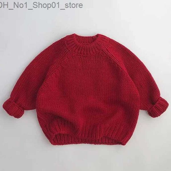 Strickjacke Baby Rot Stricken Lose Pullover Kinder Junge Mädchen Neujahr Top Kleidung Kleinkind Verdicken Winter Strickwaren Weiche Lange Hülse infant Pullover Q231207