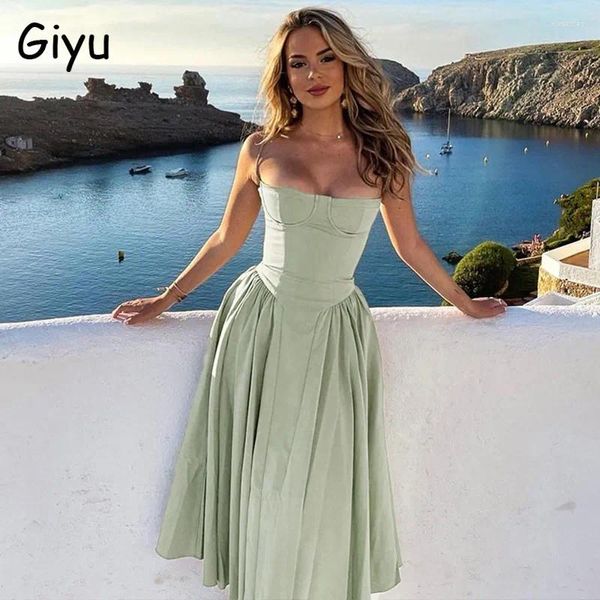 Abiti casual Giyu Vestito da festa da sera sexy Donna 2023 Estate Elegante Vintage Pieghettato Cinghia per spaghetti Backless Holiday Robe Femme