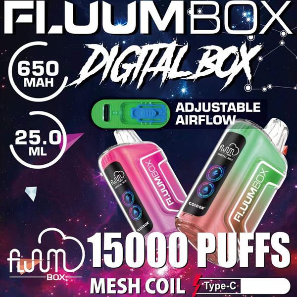 Оригинальная коробка Fluum Box на 15000 затяжек Цифровая коробка Tn15000 Одноразовые электронные сигареты Vape Pen 25 мл Предварительно заполненные 12 картриджей с сетчатой катушкой 650 мАч Аккумуляторная батарея