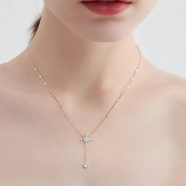 Chaînes 925 Sterling Argent Octogone Star Collier Style Féminin Simple Collier Gland Collier Chaîne De Luxe Bijoux Cadeau De Fête