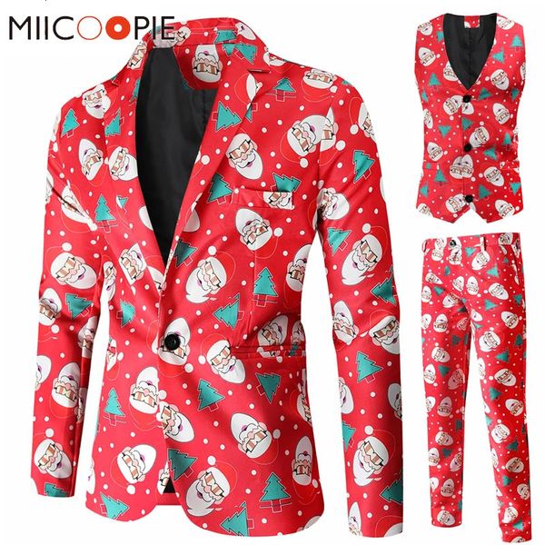 Ternos masculinos Blazers Óculos masculinos Papai Noel Natal Terno Moda Três peças Ano Dress Up Traje Homme Blazer Colete Calças Ternos Vestido 231206