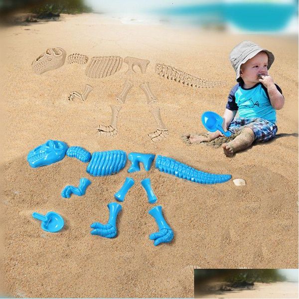 Brinquedos de banho verão abs plástico dino bebê jogar ferramentas de areia com molde engraçado conjunto dinossauro esqueleto ossos praia brinquedo crianças crianças 230919 drop dhgyo