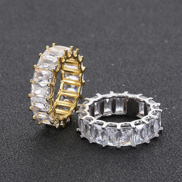 Stilista di moda di lusso Nuovo anello di tendenza hip-hop Anello da uomo chiuso in zirconio completo Anello con diamante quadrato Anello con diamanti rocciosi Gioielli essenziali Regalo di festa