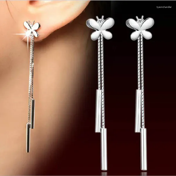 Stud Küpe Kofsac Fashion 925 STERLING Gümüş Kadınlar için Düğün Partisi Sevimli Kelebek Uzun Püskül Küpe Takı Hediyesi
