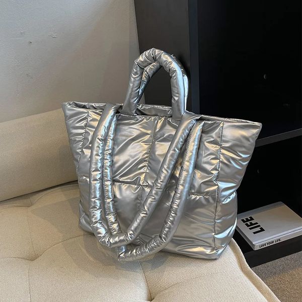 Akşam çantaları büyük alışveriş çantası moda kapitone kadın çanta omuz çantası tasarımcısı uzay yastıklı pamuklu omuz çanta lüks puf tote çanta 231205