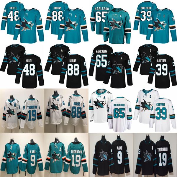 San Jose Sharks Hockey-Trikots 88 Brent Burns-Trikot 65 Erik Sson 39 Logan Couture 19 Joe Thornton Evander Kane Tomas Hertl Ed