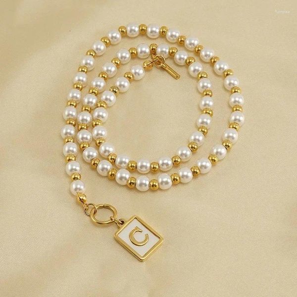 Catene 2024 Collana iniziale classica Fascino Mamma Donna 26 Lettere Ciondolo Chiusura a levetta Perle Gioielli Regalo