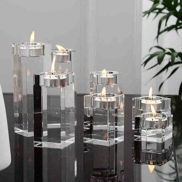 Suporte de vela de vidro quadrado k9 suporte de pilar de cristal suporte de vela cônico peças centrais para decoração de mesa de casamento