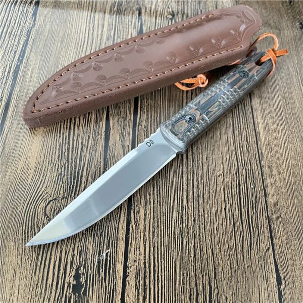 Spiegeloberfläche D2 Stahlklinge G10 Griff Jagdmesser Tasche Outdoor Taktisches Überlebensmesser Camping EDC Werkzeug Selbstverteidigung Dschungelmesser