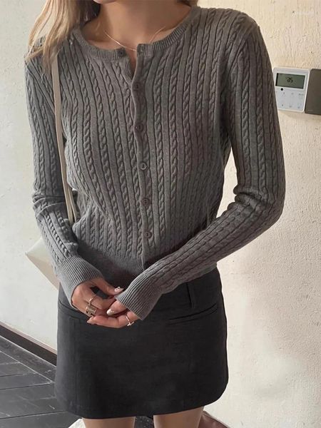 Kadın Sweaters Yuvarlak Boyun Kızarmış Hamur Twistler Kazak Hırka Kadınlar İnce Uygun Uzun Kollu Örgü Sonbaharda Kadın İnce Örme Üstler