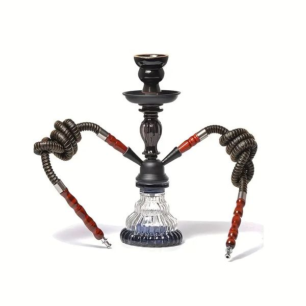 1 pezzo, narghilè shisha, set di narghilè narghilè a 2 tubi, sistema di gestione del calore con design in vetro siliconico senza maniglia, narghilè stile imbuto con ciotola per narghilè