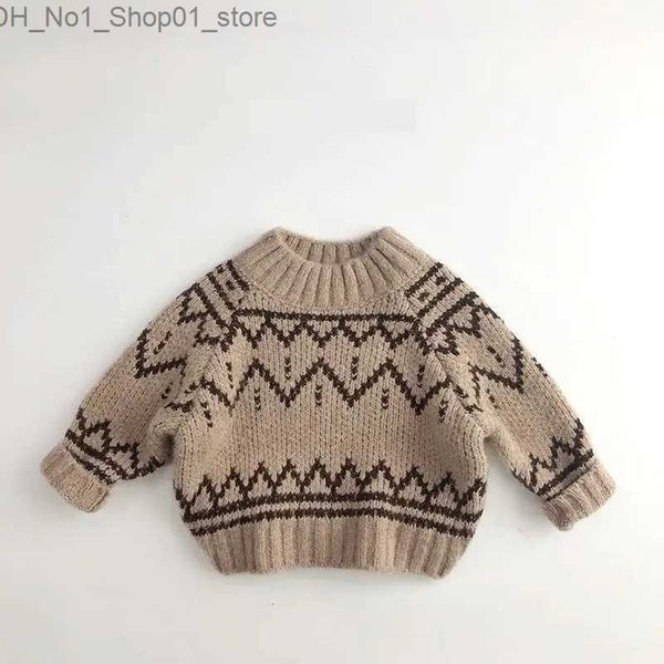 Strickjacke Herbst Neue Kinder Halb Hoher Kragen Jacquard Pullover Baby Mädchen Vielseitig Stricken Pullover Jungen Lose Beiläufige Strickwaren Kinder Kleidung Q231206