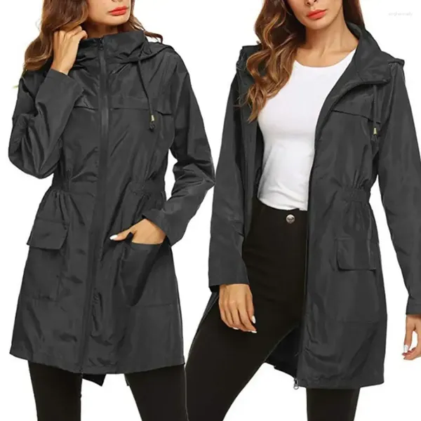 Trench da donna Giacca da esterno leggera 2023 Impermeabile antivento impermeabile Donna con cappuccio da trekking Lunga pioggia Top Capispalla