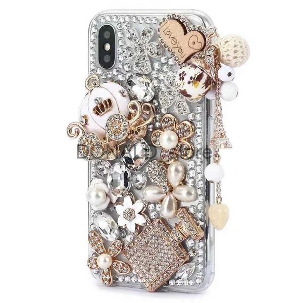 Casos de telefone celular Handmade Case Bling Rhinestone Diamond Crystal Mobile Phone Capa decorativa para iPhone 14 13 12 11 Pro Max Capa 8 7 Plus X XS J231206