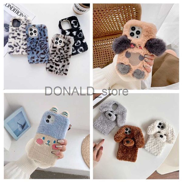 Cell Phone Cases Plush Case Furry Leopard Fur Case For iPhone 14 13 12 Mini 11 Pro 5 5s 6 6S 7 8 Plus X XS Max XR SE 2020 Dog Soft Silicone Cover J231206