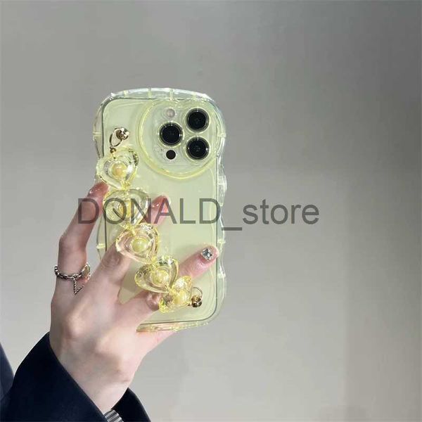 Handyhüllen Abendtaschen 3D Liebe Herz Handgelenk Chian Wellenförmige transparente weiche Telefonhülle für iPhone 15 14 12 13 Pro Max 11 X XR XS Niedliche klare stoßfeste Abdeckung J231216