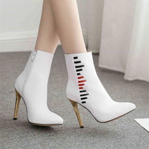 Botas de tornozelo de inverno nova moda versátil sapatos de estilete branco para mulheres botas femininas 220901