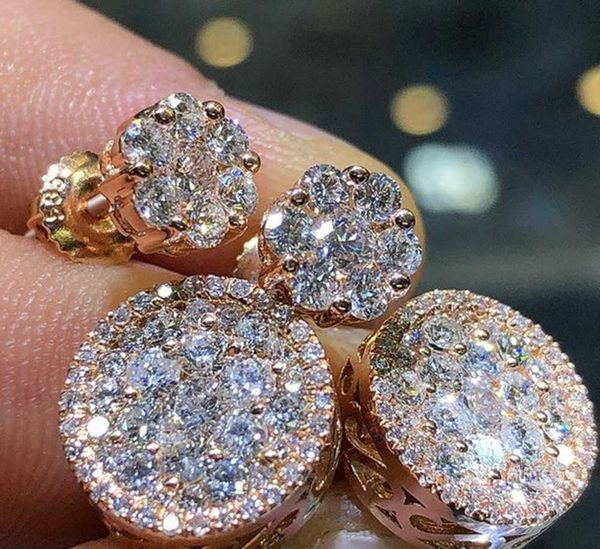 Brincos encantadores para homens mulheres amarelo rosa banhado a ouro bling cz diamante pedra brincos para presente agradável 2023