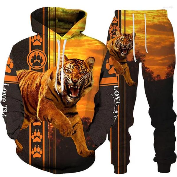 Männer Trainingsanzüge 2023 Tier 3D Tiger Gedruckt Hoodie Hosen Anzug Coole Männer/Frauen 2 Stück Sportwear Trainingsanzug Set herbst Und Winter Kleidung