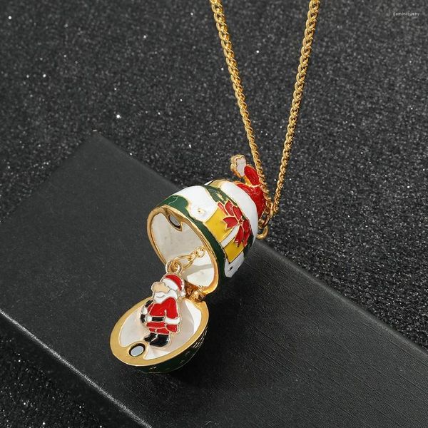 Anhänger Halsketten Trend Emaille Weihnachten Osterei Halskette Metall Öffnende Weihnachtsmann Schmuck Zubehör Geschenke