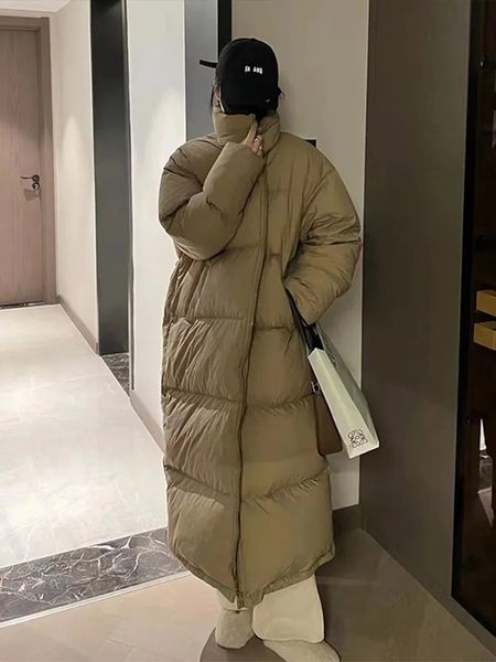 Kadınlar Aşağı Parkas Kore Kalın Katı Uzun Ceket Kadın Taşınma Yaka Kaplama Gevşek Kol Kış Kışlı Kadın Fermuar Sıcak Kıyafetler 231206