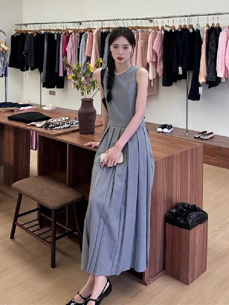 Casual Kleider Sommer Ärmelloses Plissee Für Frauen Koreanischen Stil Lose Oansatz Weste Kleid Elegante Weibliche Aushöhlen Sommerkleid