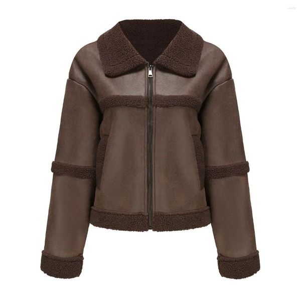 Kadınlar deri süet ceket kadınlar 2023 soğuk ceket için sahte kış ceketleri kahverengi siyah mavi ordu yeşil abrigo mujer invierno 3xl